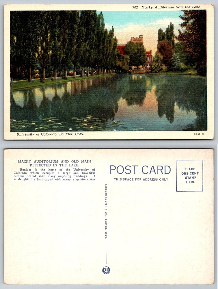 Macky Auditorium Pond Reflection University Colorado Boulder Postcard