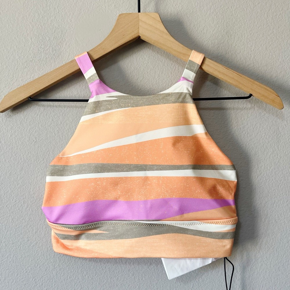 PrAna NWT Marine Street High Neck Swim Bikini Top Orange Stripe Size XS Beach