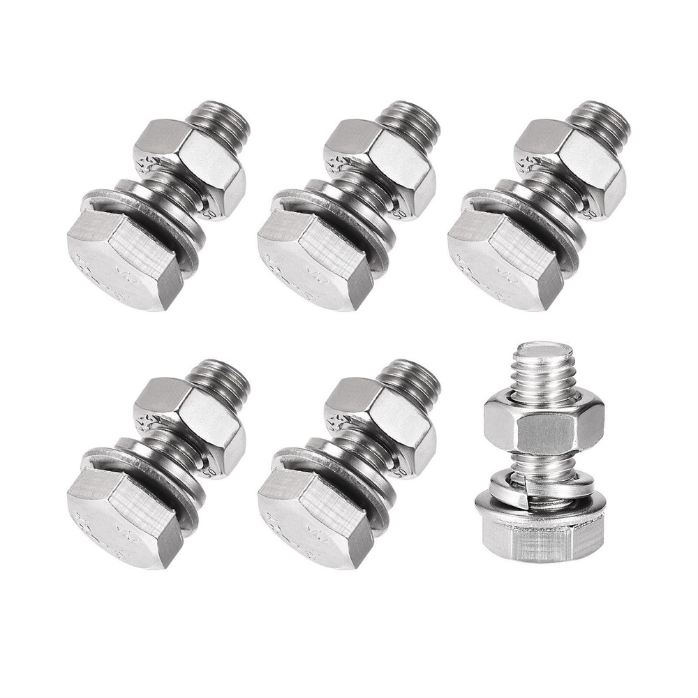 M8x20mm Hex Head Screws Bolts Nuts Flat Lock Washers Kit 6 Sets
