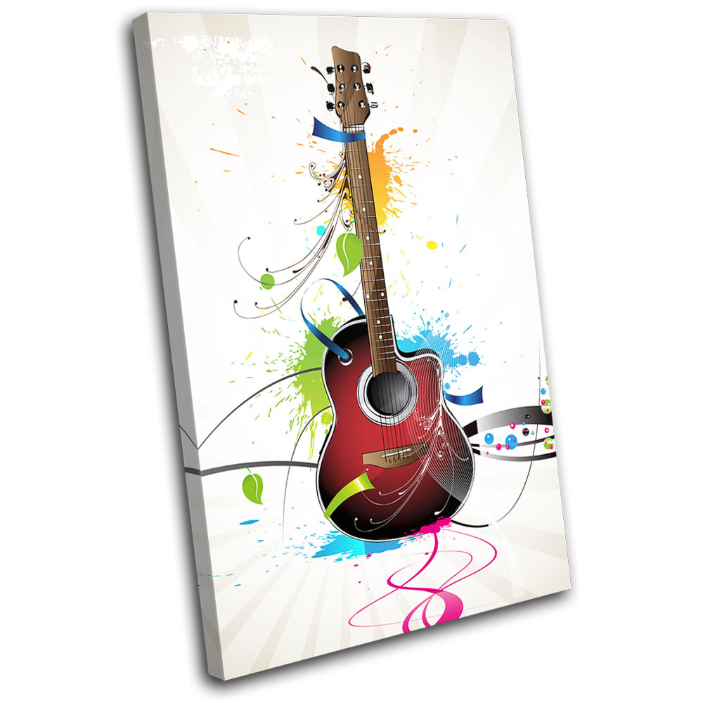 Abstract Guitar Musical SINGLE CANVAS WALL ART Picture Print VA