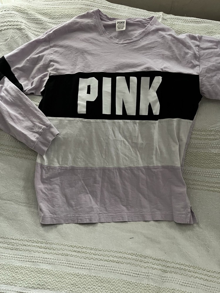 PINK Victoria’s Secret Long Sleeve Tee Shirt Women XL Lavender Colorblock Logo