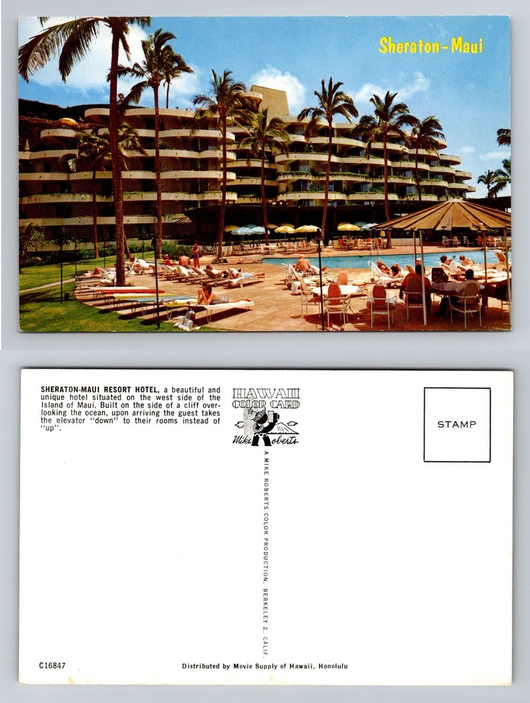 Lahaina, HI-Hawaii, Sheraton Maui Resort Hotel Poolside Palms Vintage Postcard