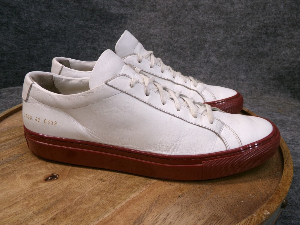 Common Projects Achilles Low White Red Leather Sneakers Shoes Italy EU 42 / US 9-image