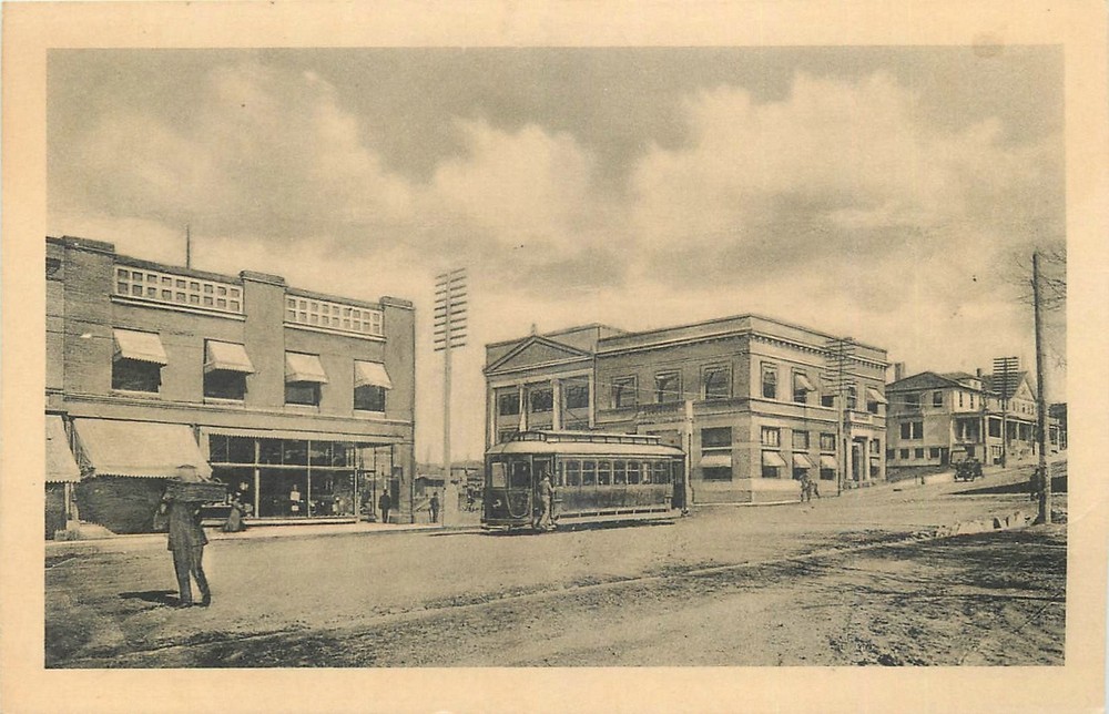 c1910 Prescott Arizona Corner Gurley Cortez Trolley Albertype Postcard 26-4085