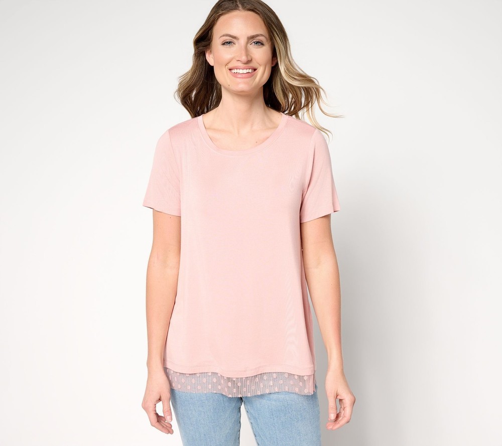 Fashion Women's Top Sz M Short Sleeve Tee Mesh Hem Pink A692530