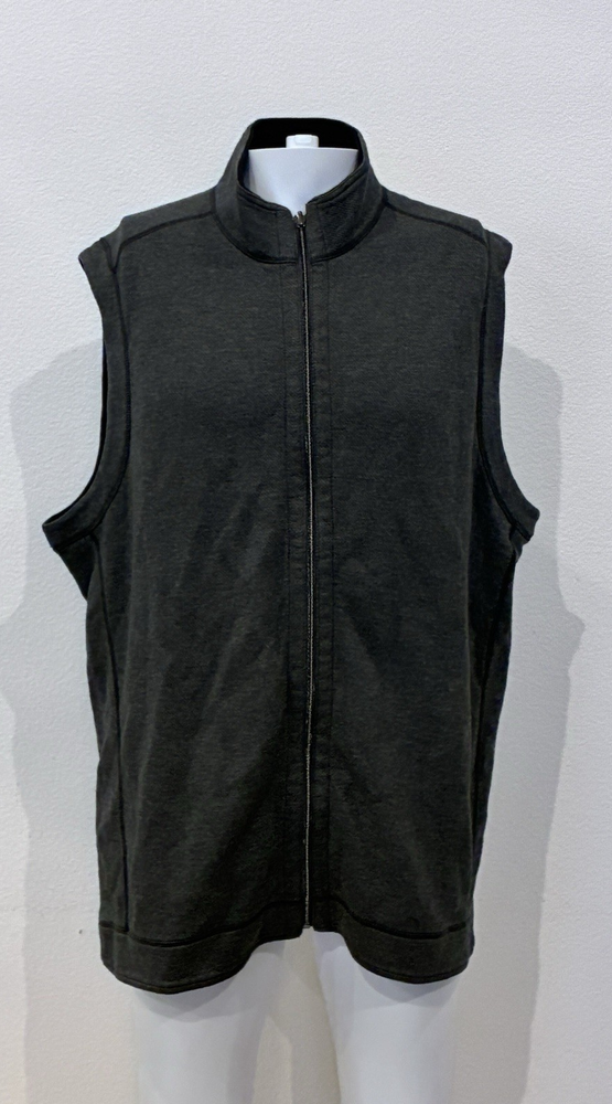 Tommy Bahama Sleeveless Reversible Full Zip Vest Gray/Black Mens XL Golf Hiking