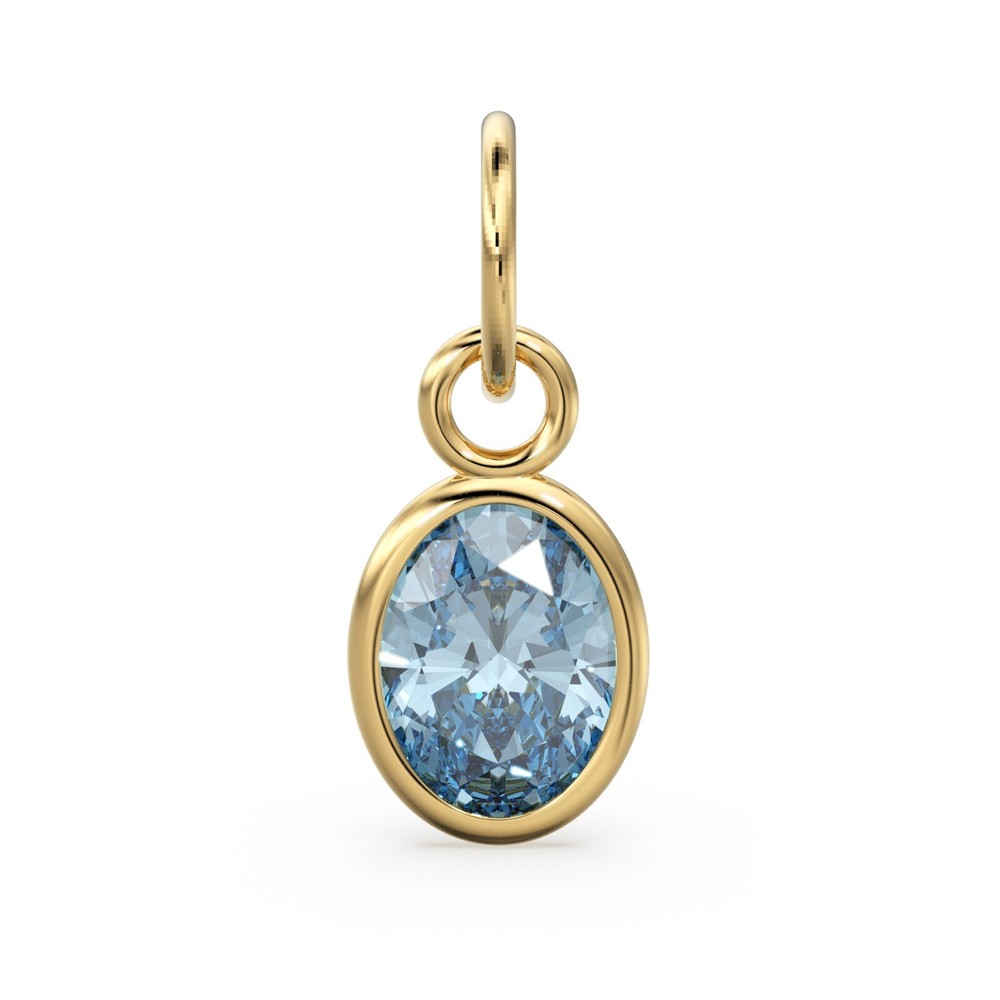 Aquamarine 14k Solid Gold Oval Charm Pendant Natural March Birthstone Jewelry