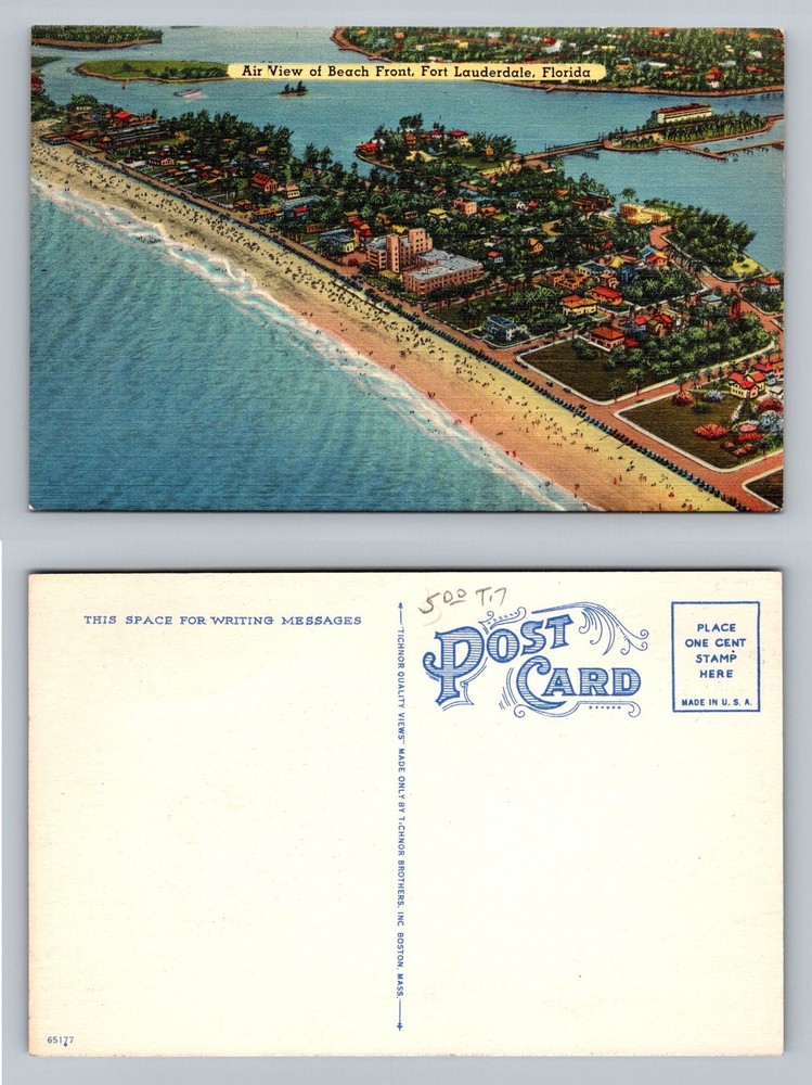 Fort Lauderdale FL, Aerial View Beachfront Hotels Coast Vintage Postcard