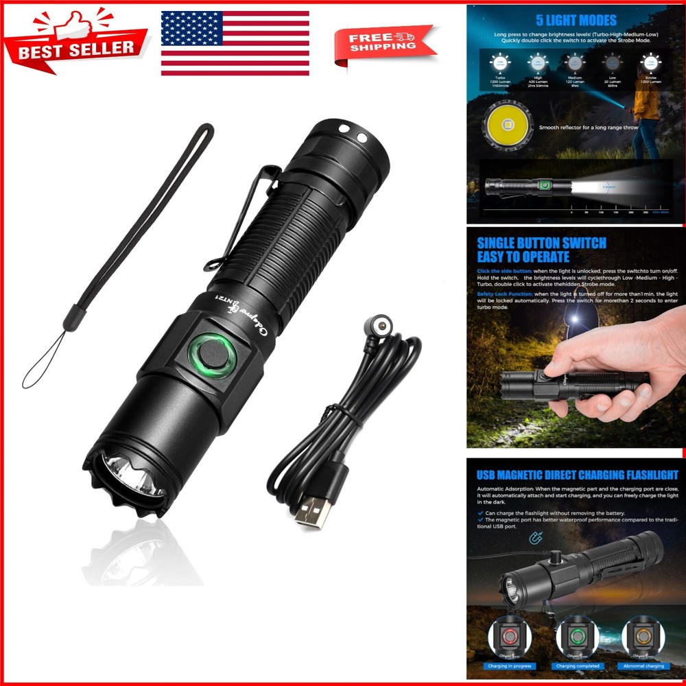 1200 Lumen Waterproof Magnetic Charge Flashlight with Strobe Mode