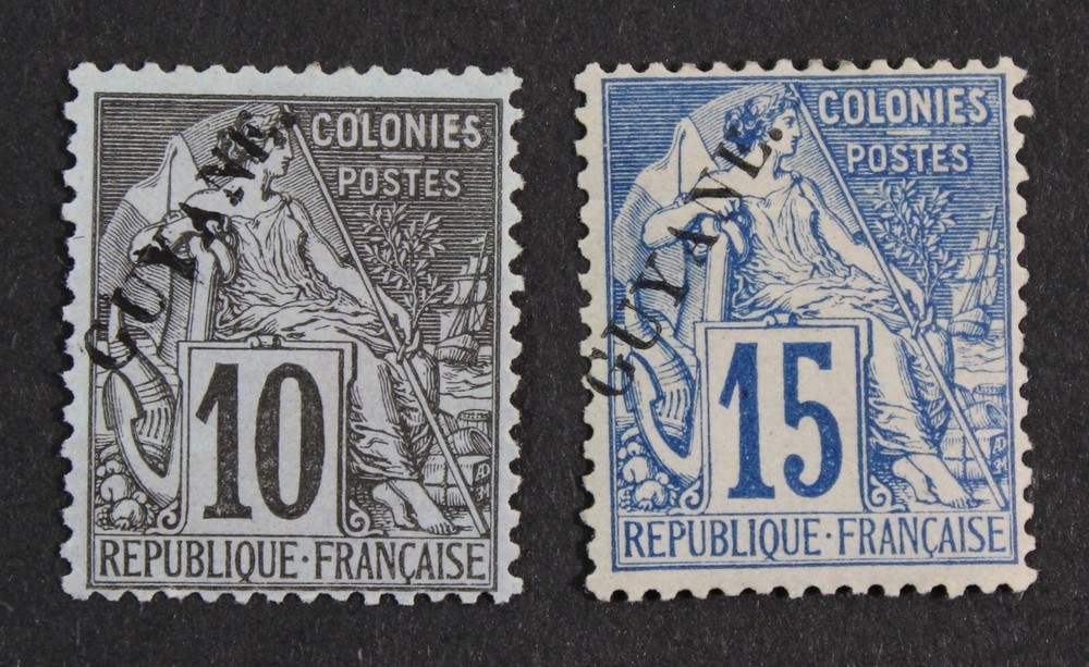 CKStamps: France Stamps Collection Guiana Scott#22 Unused NG #23 Mint H OG