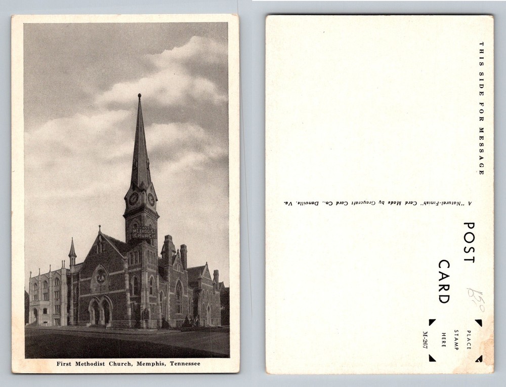 First Methodist Church, Memphis, TN-Tennessee, Steeple Gothic Vintage Postcard