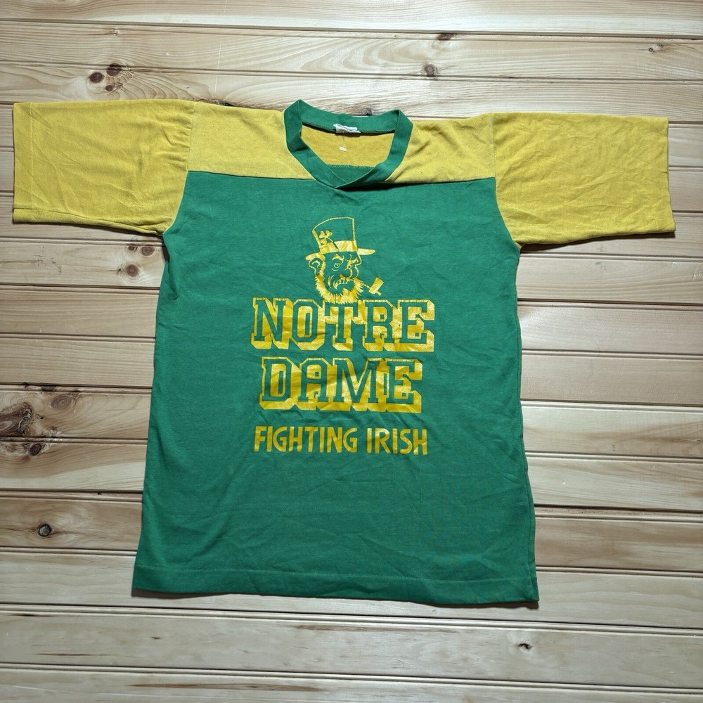 Vintage 70s 80s University Notre Dame Fighting Irish 2 Tone Ringer Shirt -Medium