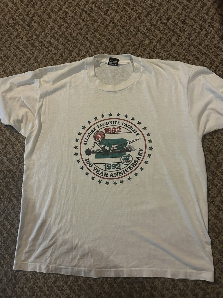 Vintage 92 Screen Stars Best Allouez Taconite Men's XL White T-Shirt Cotton/Poly