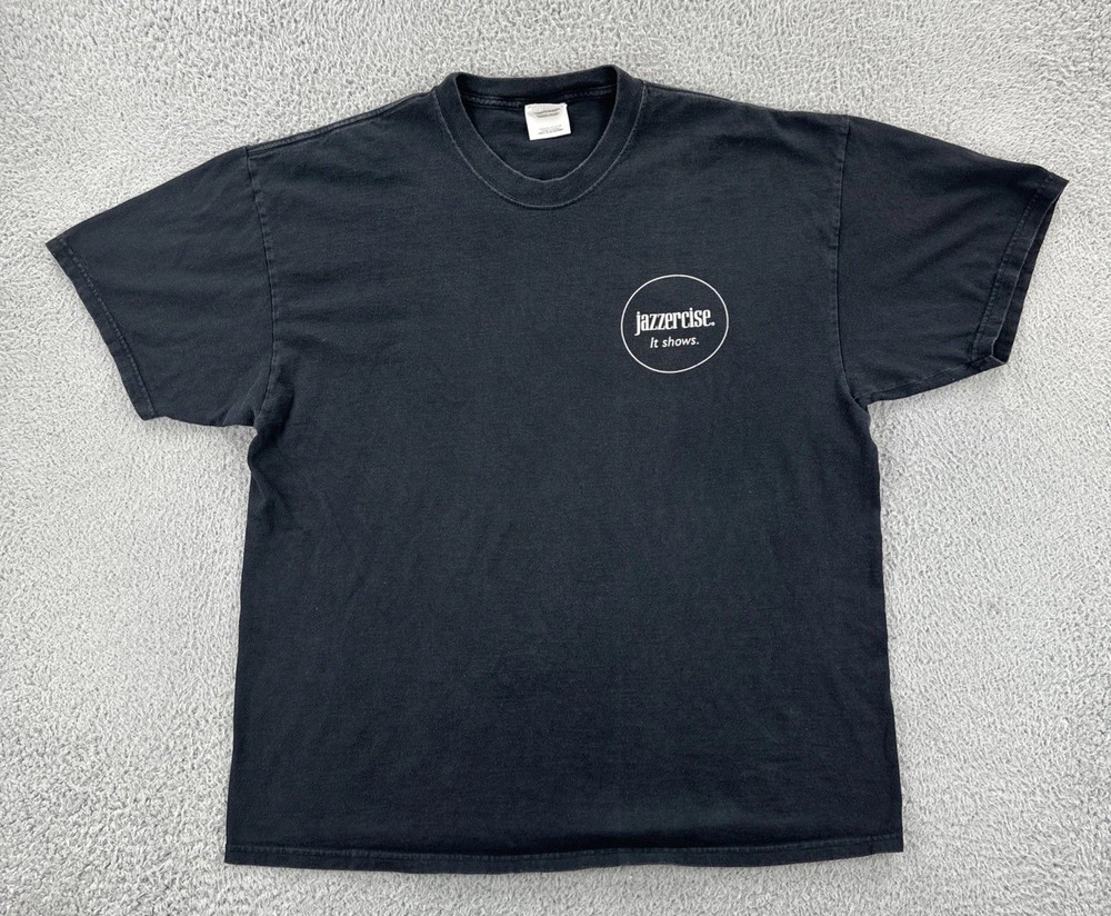 Vintage Hanes Adult XL Black Short Sleeve T Shirt Jazzercise 90s Double Sided