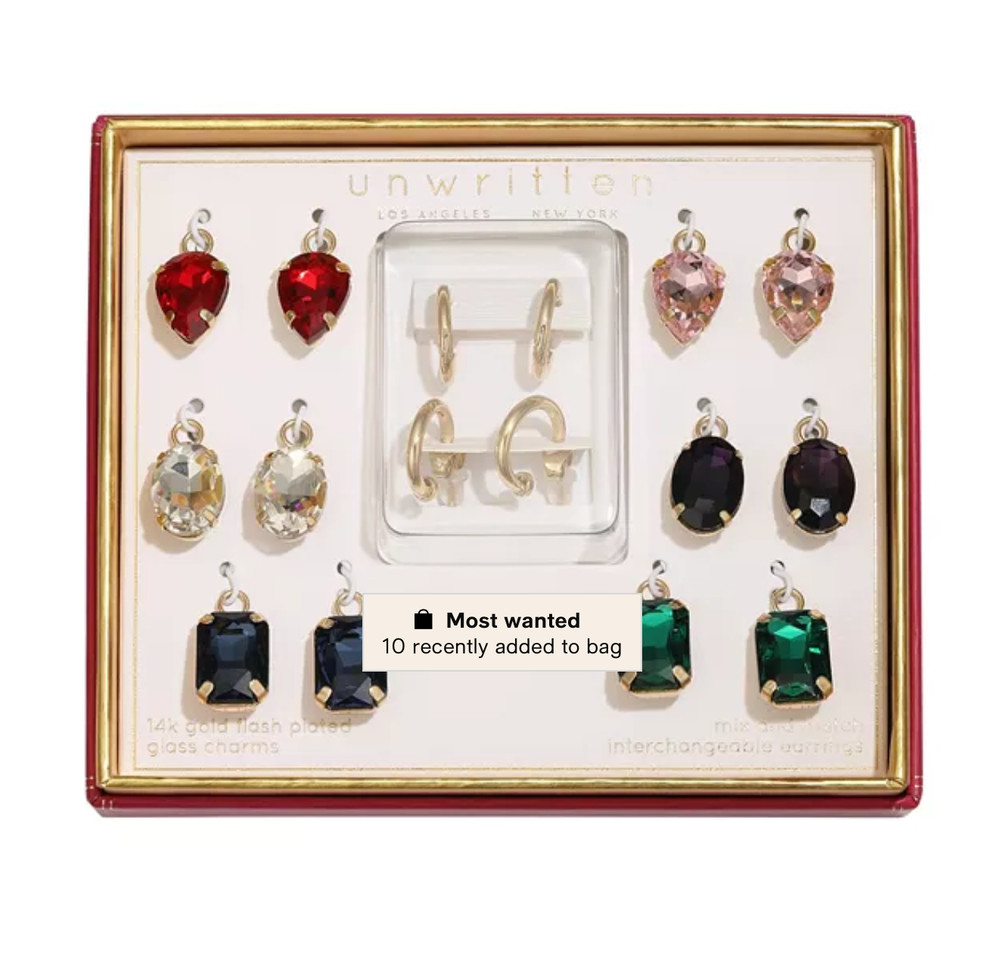 Unwritten Gold-Plated Hoop Earrings Set w/ 12 Multi-Color Charms