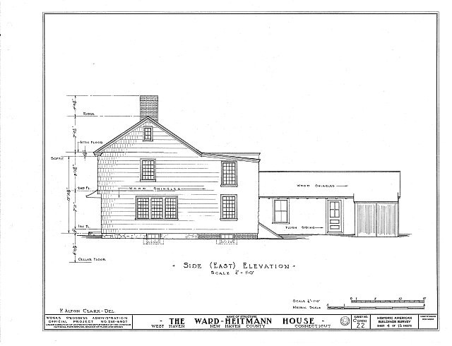 Photo:West Haven CT Ward-Heitmann House 1900s Side Elevation HABS Drawing