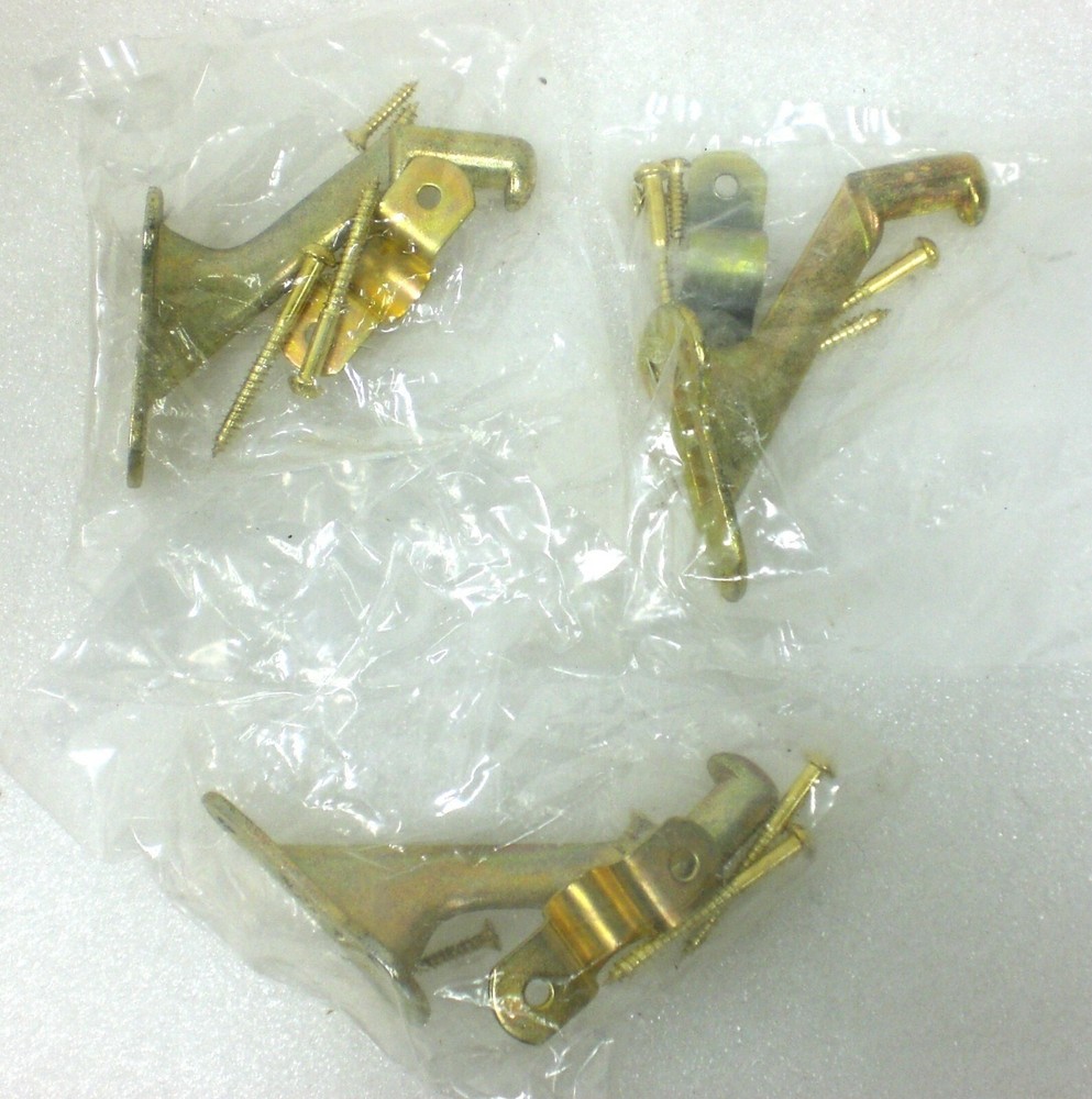 Lot of 3 Brass Handrail Brackets with Screws & Mounting Hardware  NEW