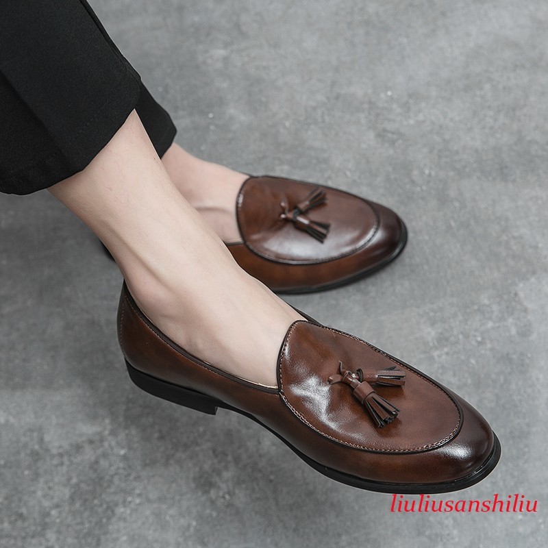 Men's Leather Slip on Driving Dress Shoes Flats Loafers Round Toe Oxfords Retro