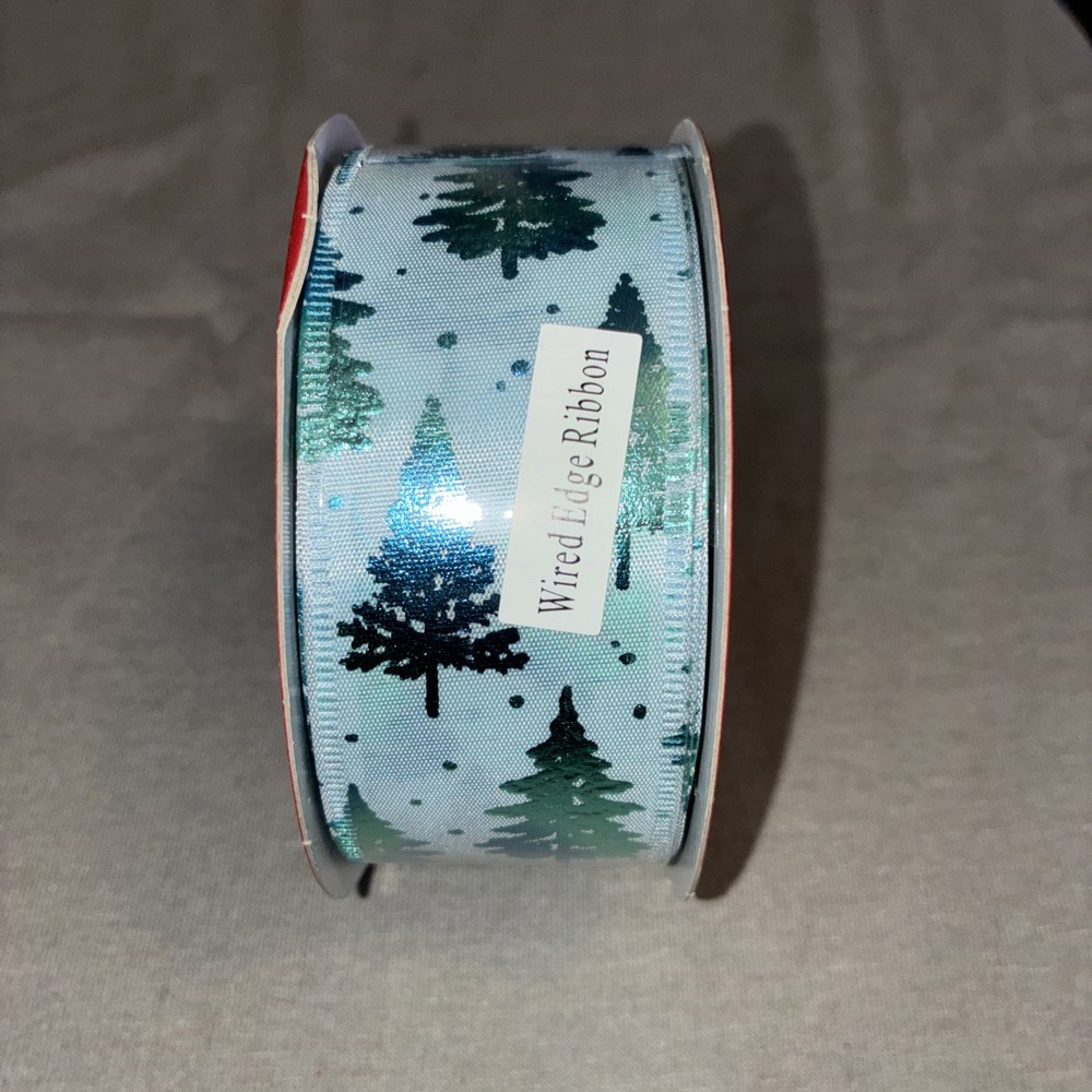 Christmas Ribbon 1.5inx30ft Nylon , Light Blue Xmas Tree New Christmas Wired