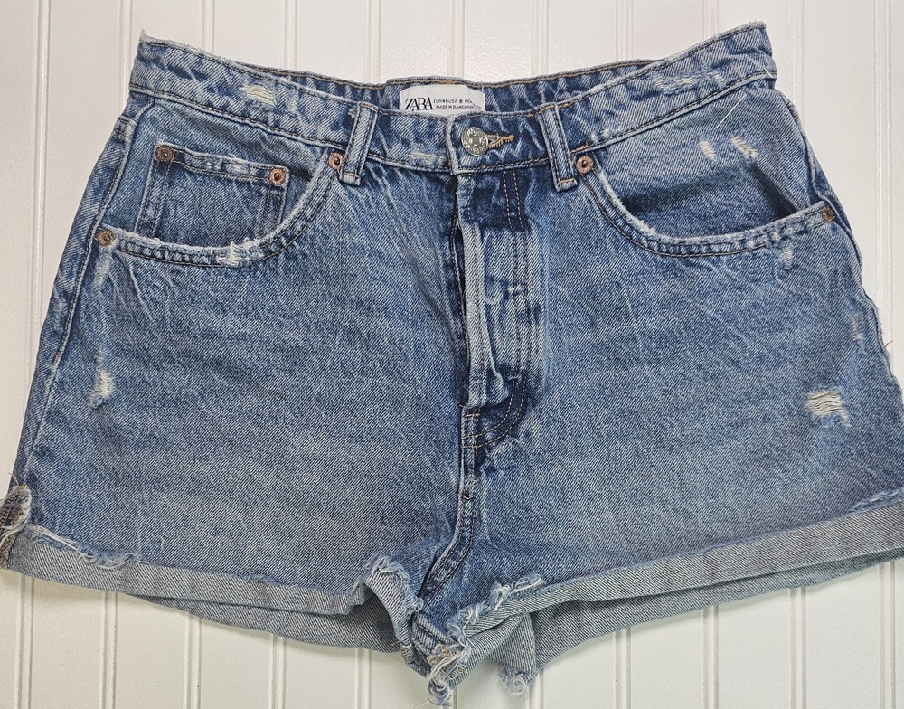 Zara Women's Denim Cut-Off Shorts Size 8 Blue 5-Pocket Button Fly Cotton