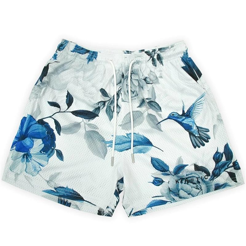 Men’s Rose Embroidered Fast-dry Shorts – Breathable Street Fitness Style