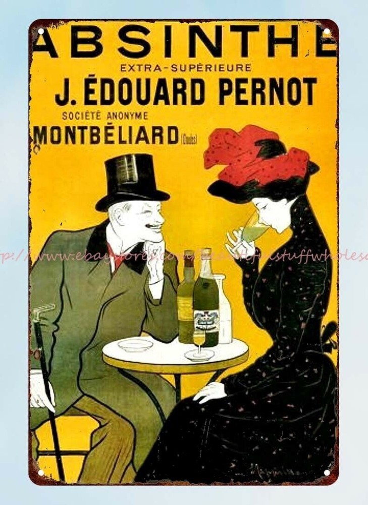 Vintage Absinthe Tin Plaque by J. Edouard Pernot - Retro Metal Wall Decor-image