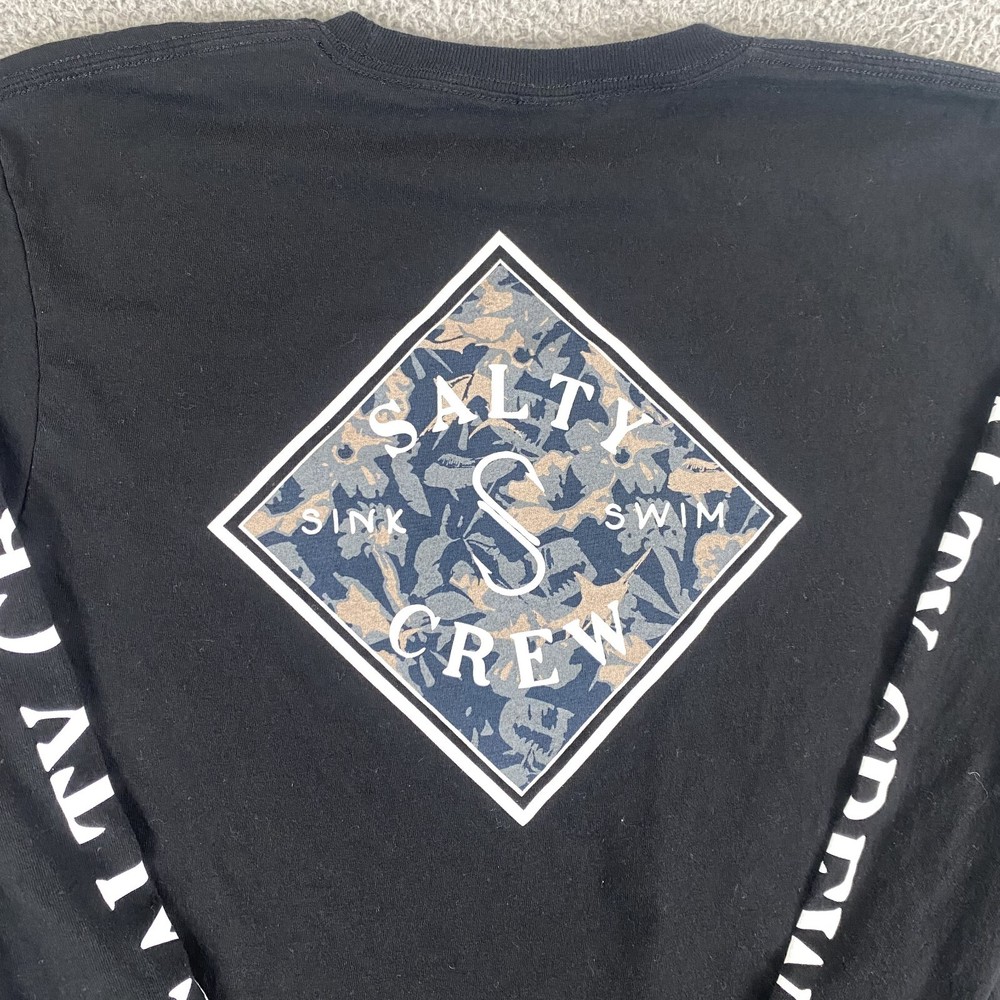 Salty Crew Shirt Mens Medium Black Long Sleeve T-Shirt Graphic Sea Beach Ocean
