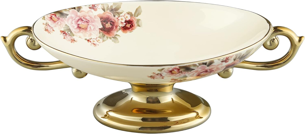 Floral Footed Fruit Bowl for Kitchen Countertop Party Decor
