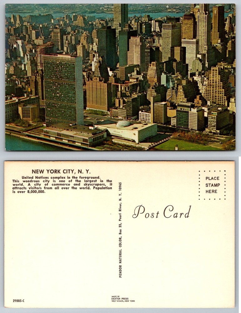 Vintage New York City UN Headquarters Skyline Dexter Press Chrome Postcard