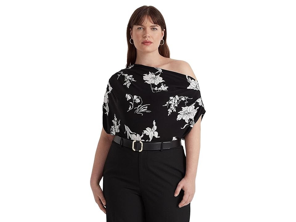 LAUREN Ralph Lauren NWT Plus Size 2X Floral  Off the Shoulder Blouse Black  $100
