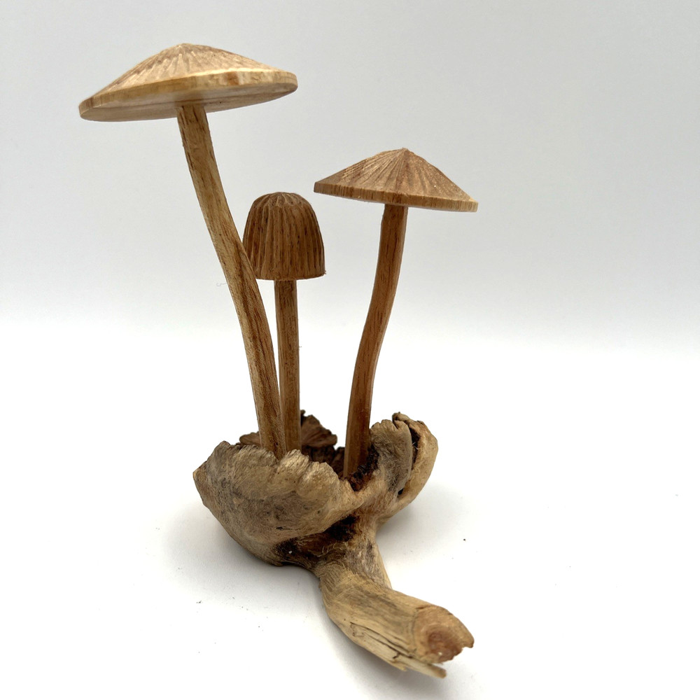 Mushrooms Cluster Hand Carved Wood Majestic 6