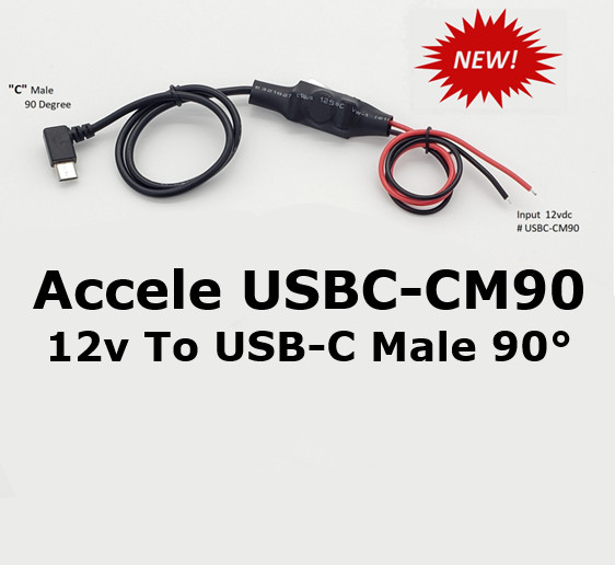 Accele AEW qc3.0 USBC-CM90 Hardwired Wire 12 Volt to USB-C 12v 3A Adapter Cable