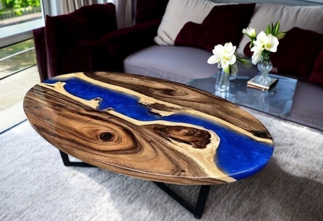 36x24 Custom Blue Epoxy Resin Table Top for Kitchen Hotel Furniture Slab