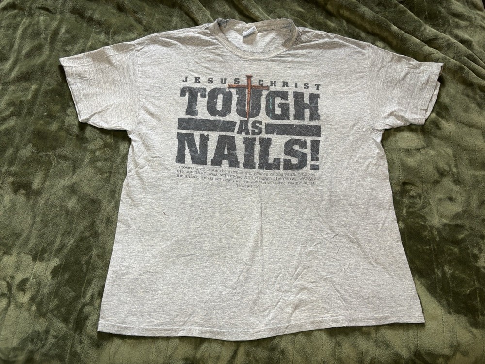 Vintage Jesus Religious Shirt Mens XL Gray Thrashed Religion God Christ 90s