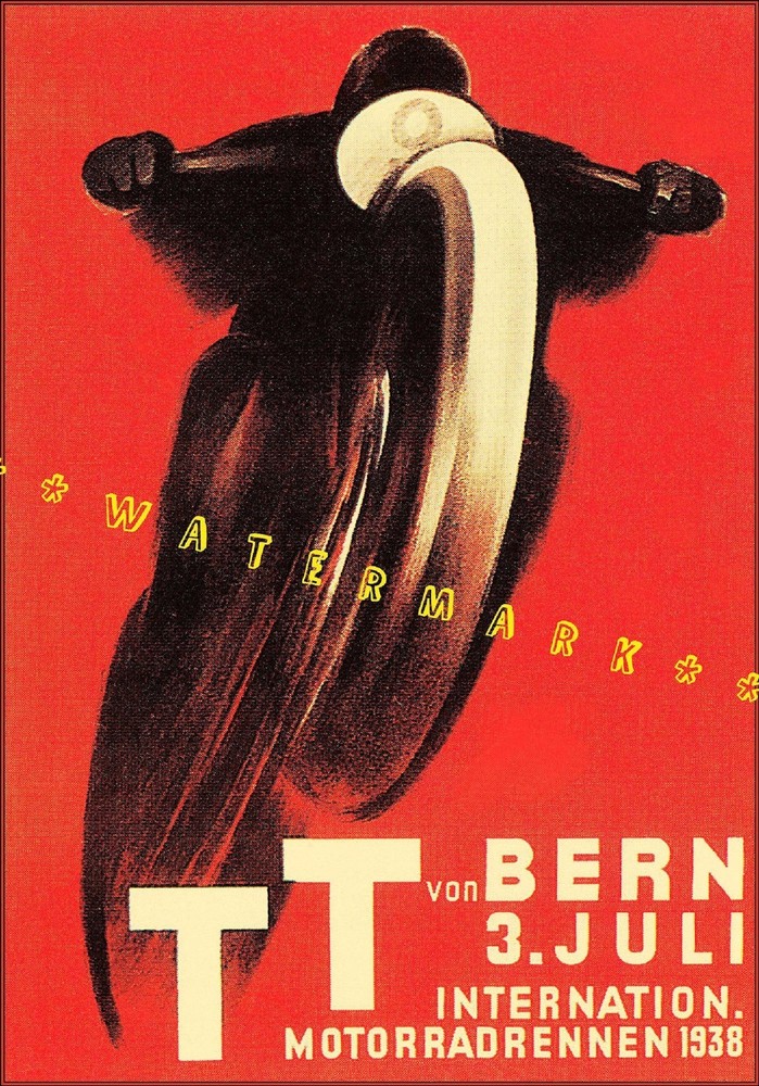 1938 Vintage TT Motorcycle Races Bern Switzerland Retro Poster Wall Art Decor