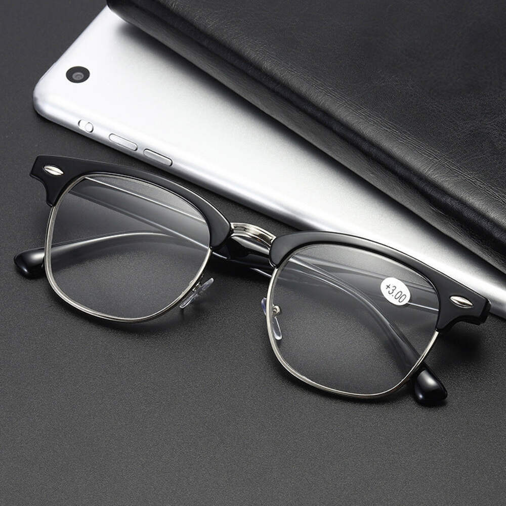 Vintage Retro Half Frame Metal PC Glasses for Myopia, 100-400 Degrees, 50mm Lens