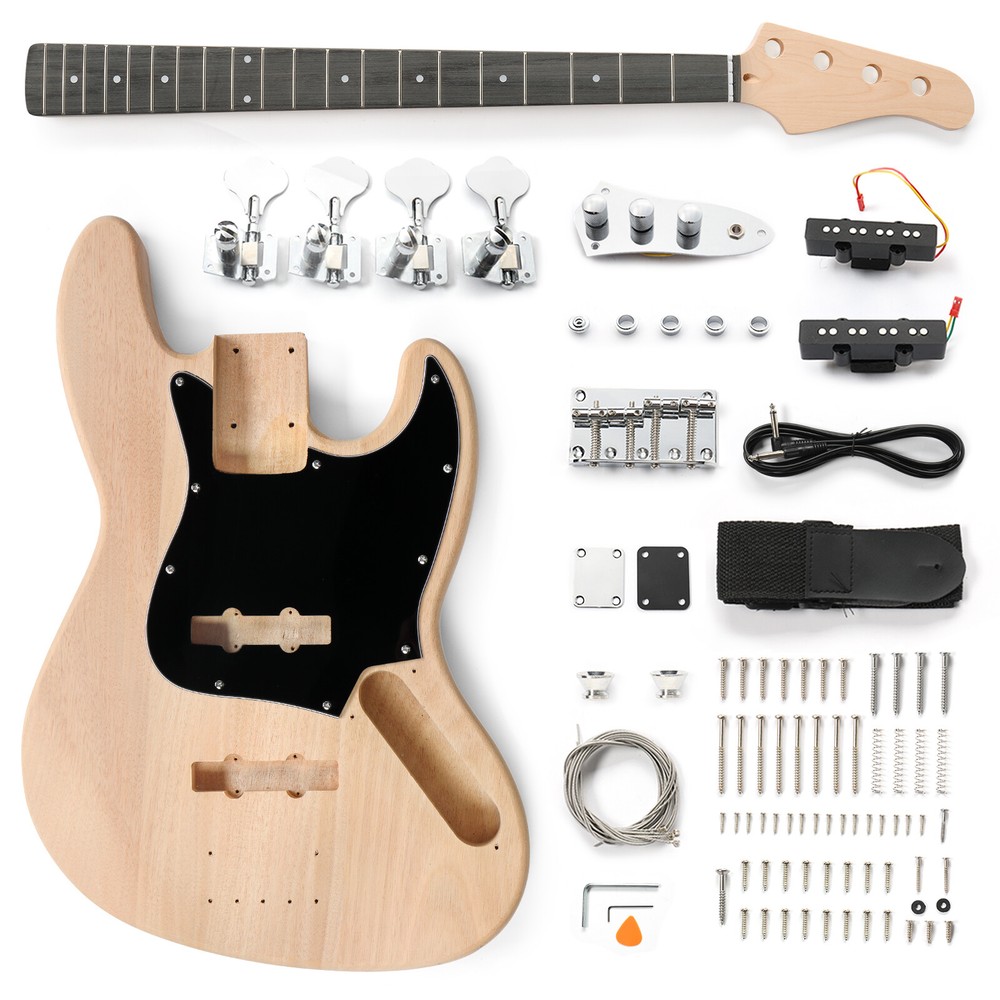 DIY Gjazz Style Electric Bass Guitar Kits with Mahogany Body, Maple Neck