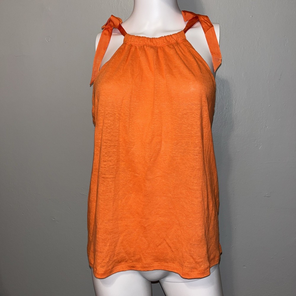 NWT J Crew Orange Bow-tie Linen Tank Top Size Small