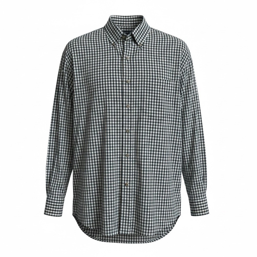 Lands' End Men's Regular 16-16 1/2 Blue White Check Long Sleeve Button-Up Shirt
