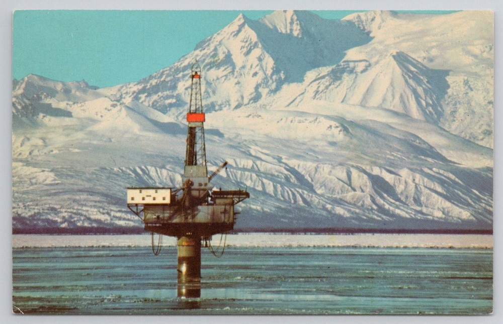 Vintage Alaska Cook Inlet Oil Rig Postcard - Port Alsworth Postmark 1960s