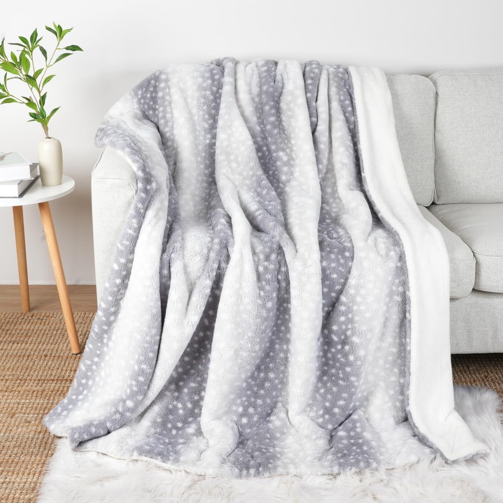Luxury Faux Fur Throw Blanket Animal Print, Non Shedding Double Sided Sherpa ...
