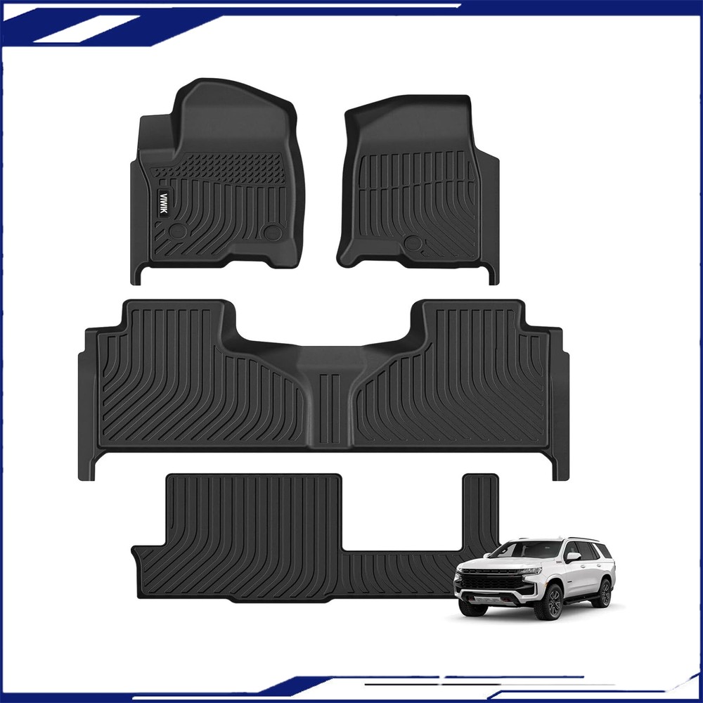 Durable All Weather Rubber Floor Mats for 2021-24 GMC Yukon 8-Seat Waterproof Protection