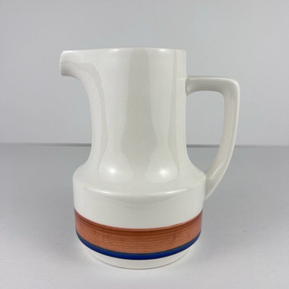 Noritake Craftone Ragtime 8761 Creamer Pitcher Japan 4.25” White Brown Blue