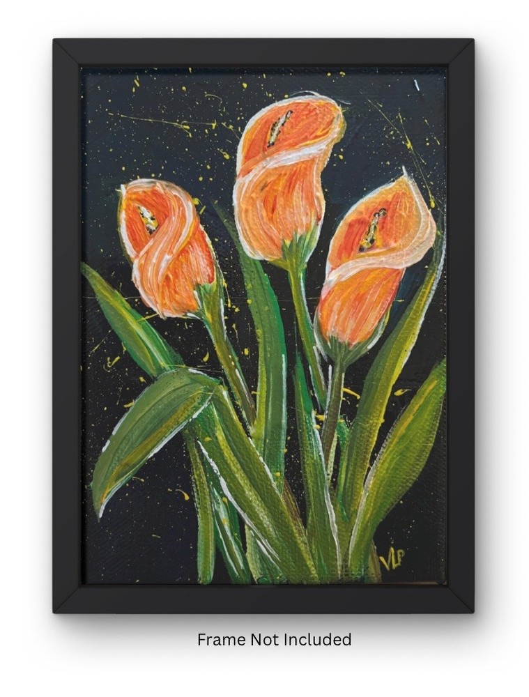 Three Flowers Abstract Calla Lilies Acrylic Small 5x7” Canvas VLP Original