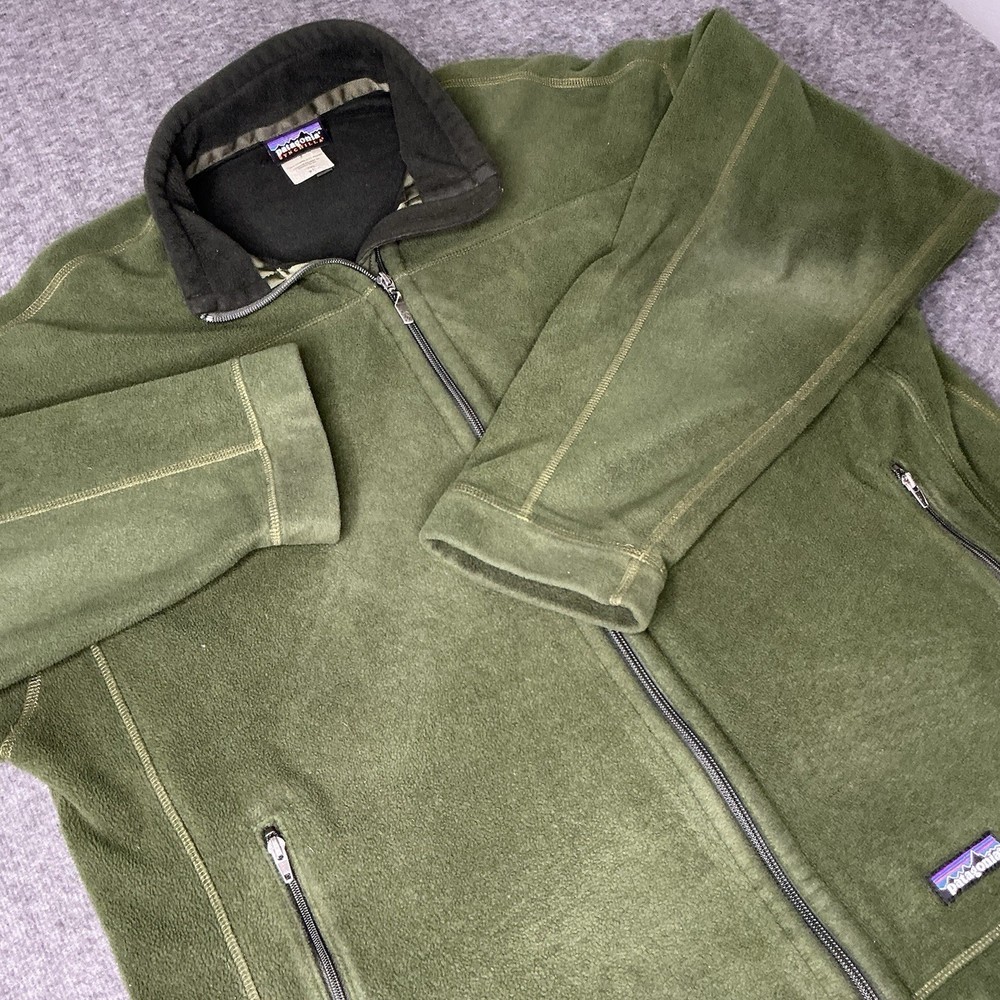 Vintage Patagonia Men's XL Synchilla Fleece Jacket Green Full Zip Outdoor Hiking
