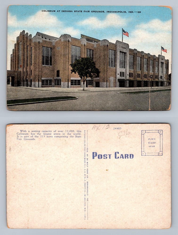 Indianapolis, Indiana, State Fair Coliseum Arena Card Souvenir Vintage Postcard