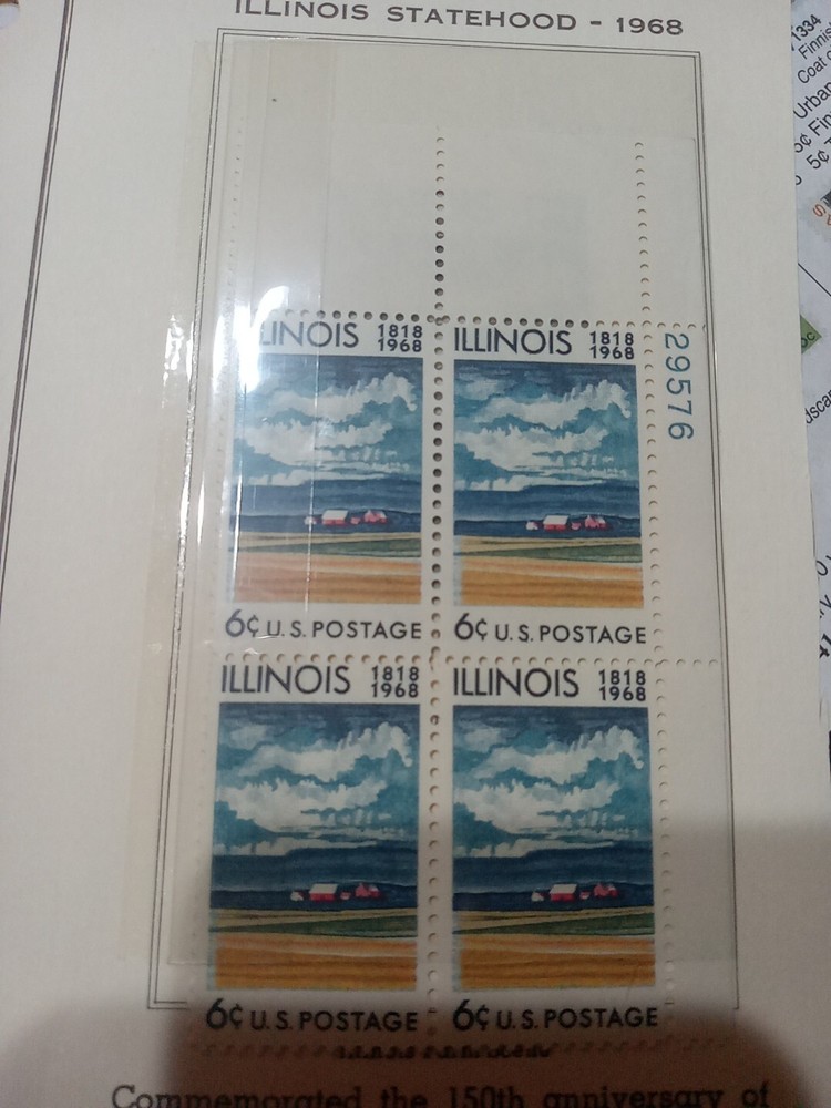 1968 USA #1339 Illinois Block 4 Stamp MNH P#29576 UL Lot 13 Nice Condition
