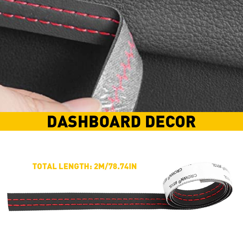 2M PU Leather Dashboard Decor Line Strip Sticker Moulding Trim Decorative red