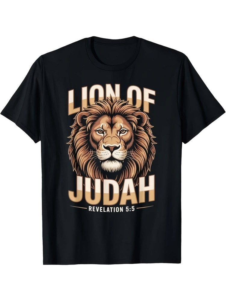 Lion of Judah T Shirt Christian Strength Faith Graphic Casual Crew Neck Tee