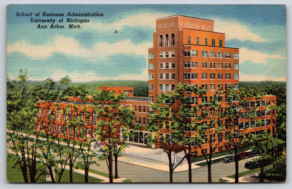 Ann Arbor MI~School of Business Admin University Michigan~Vintage Linen Postcard